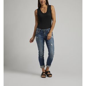 Silver Girlfriend Skinny Jeans Women's Size 34 Blue Mid Rise Stretch Cuffed Leg